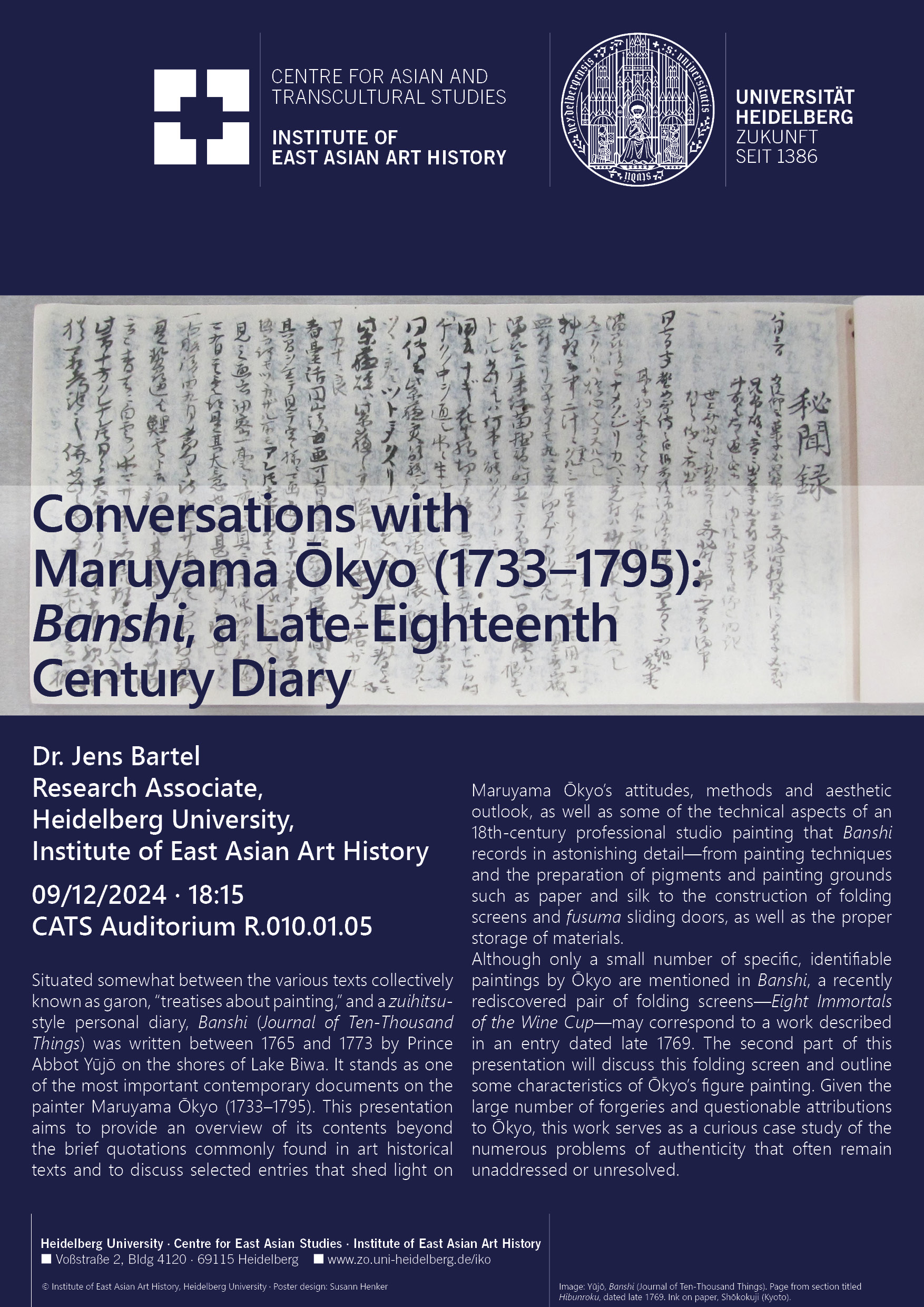 09/12/2024 | Jens Bartel: Conversations with Maruyama Ōkyo (1733–1795): Banshi, a Late-Eighteenth Century Diary